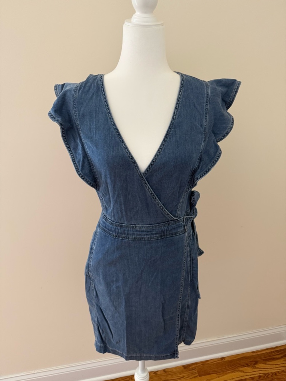 White House Black Market Denim Wrap Mini Dress - Blue